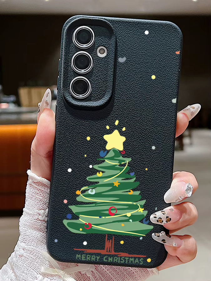 Weihnachtsbaum Print Soft Cover Handyhülle für Samsung Galaxy S25 S24 S23 S22 Ultra Plus FE A56 A55 A54 A36 A26 A17 A16 A15 in Beige und Weiß - Bild 5