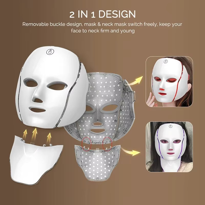 DH Beauty LED-Gesichtsmaske mit Hals, 7 Farben Lichttherapie, Unisex - Bild 3