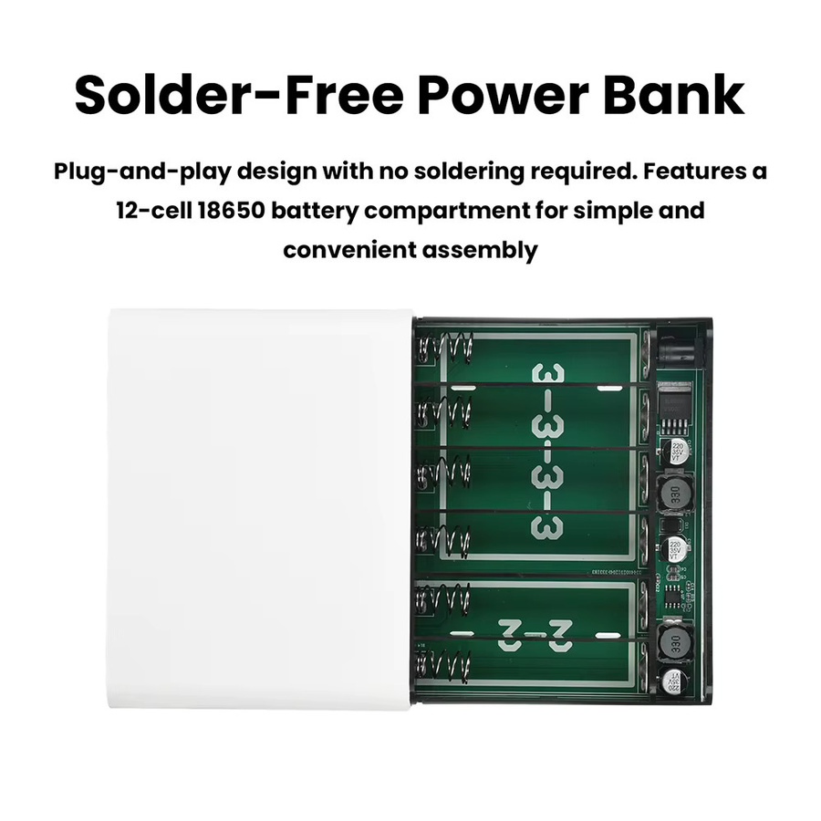 diymore DC USV DIY Powerbank-Kit mit 12x18650 Batterien, 5V 9V 12V Ausgang, Farbe: Weiß - Bild 5