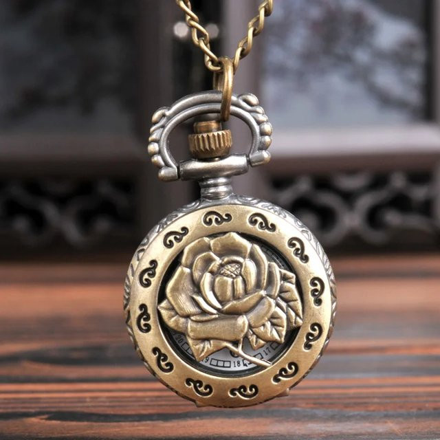 Taschenuhr Halskette, Vintage, Quarz, Messing, Gold, Unisex - Bild 1