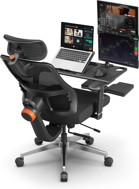 NEWTRAL Ergonomischer Bürostuhl LAPD mit Workstation, schwarzer Home Office Stuhl mit Fußstütze, 5D-Kopfstütze und 4D-Armlehnen - Bild 1