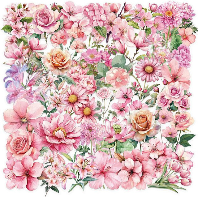 Rspctou Aufkleber, rosa Blumen, transparent, 10-teiliges Set - Bild 1