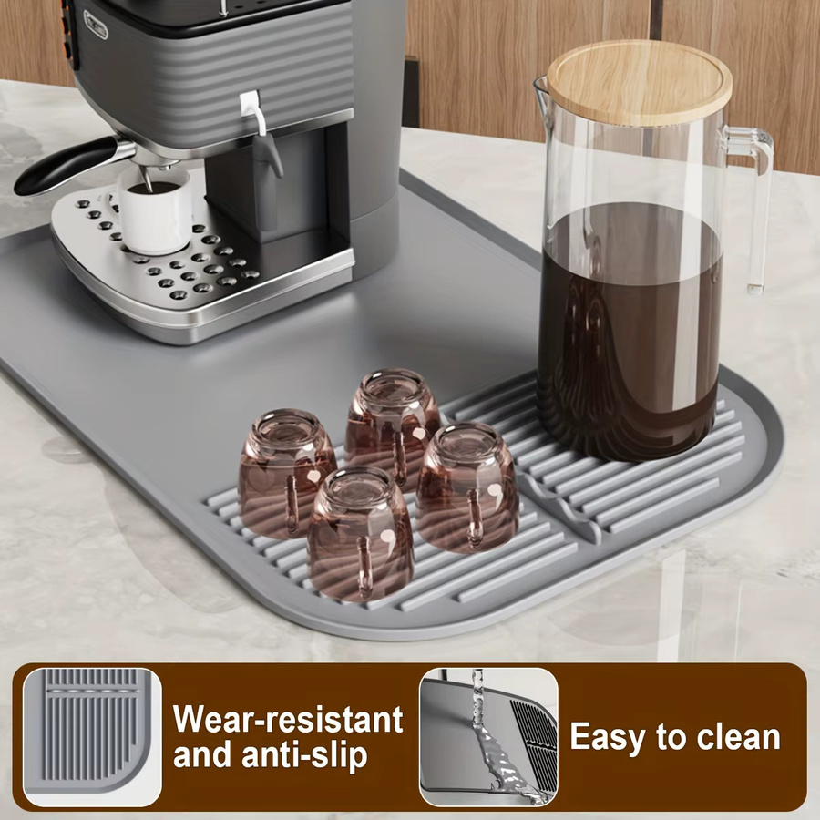 Leeseph Silikon-Kaffeematte mit erhöhten Kanten als Abtropfmatte für die Arbeitsplatte, Farbe: Grau, B/T: 60,96 x 40,64 cm - Bild 3