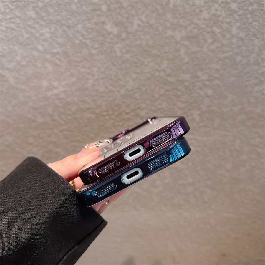 Transparente iPhone Hülle mit blauem Farbverlauf und Glitzer-Löwenzahn Design für Apple iPhone 11 bis iPhone 17 Modelle - Bild 2