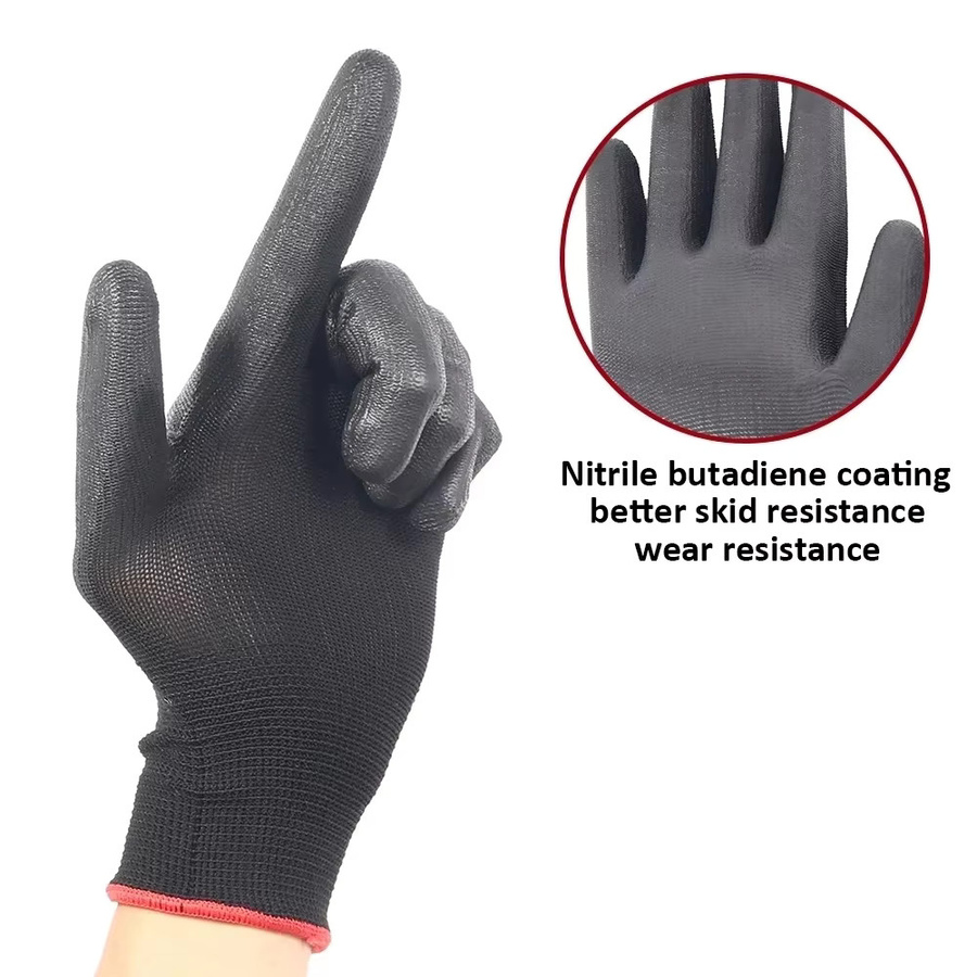 Nylon-PU-Arbeitshandschuhe mit Handflächenbeschichtung in Schwarz - Bild 4