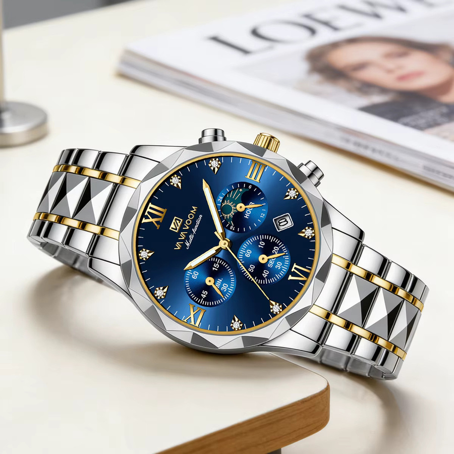 VA VA VOOM Armbanduhr Quarz, Edelstahl, Bicolor, blaues Kristall-Zifferblatt, 41 mm, Herren - Bild 4