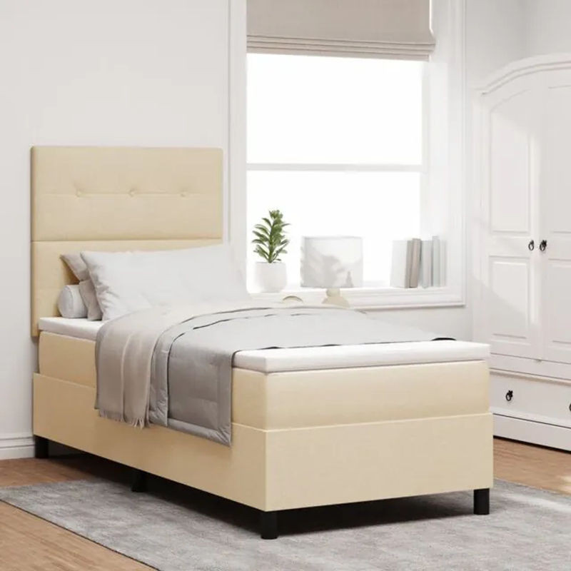 vidaXL Boxspringbett mit Matratze in Beige, modernes Design aus Stoff und Holzwerkstoff, B/T/H: 80 x 200 x 128 cm - Bild 1