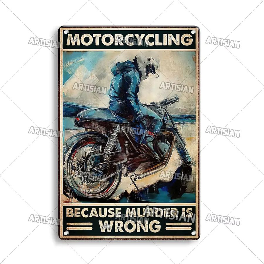 HELLOYOUNG Artisian Riding Metallplakette Motorrad Blechschild Wanddekoration B/H: 20 x 20 cm - Bild 2