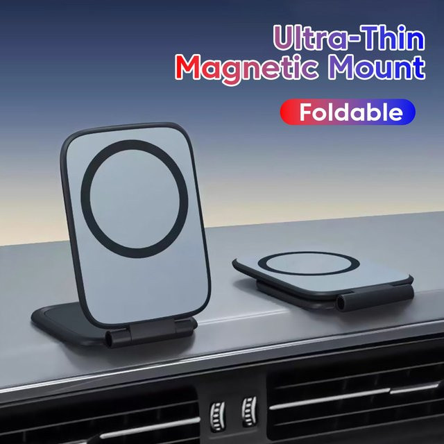 Ultradünne magnetische Auto-Handyhalterung in Schwarz, faltbarer und einstellbarer Universal-Telefonständer für die Fahrzeugnavigation - Bild 1