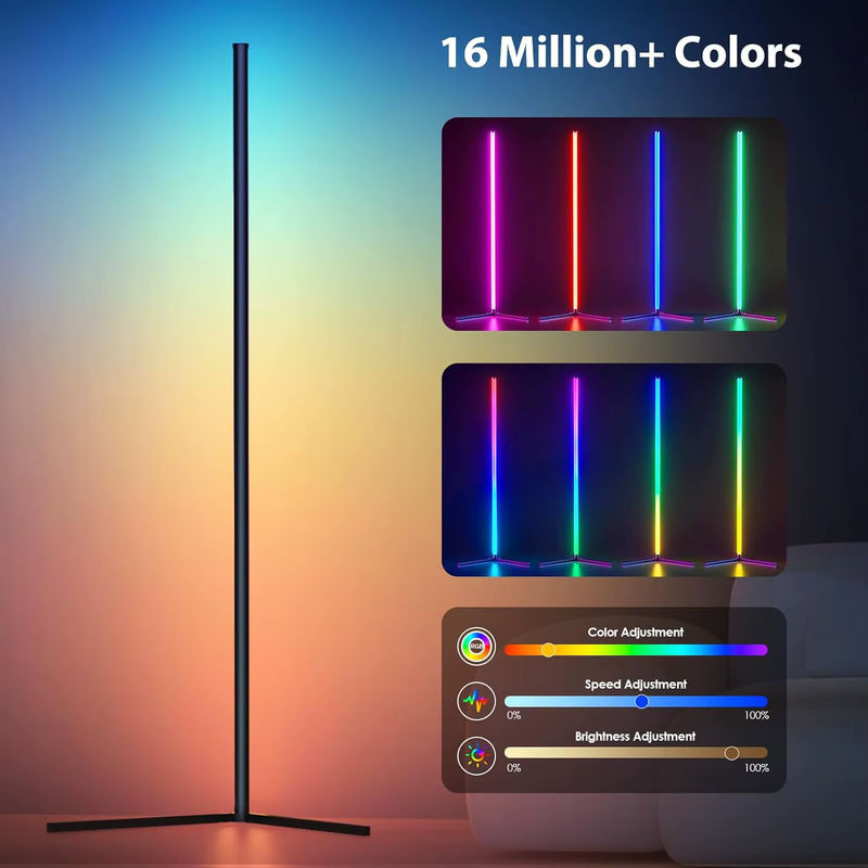 TINGMIAO RGB Eck-Stehleuchte aus Aluminium mit App-Steuerung und Musiksynchronisation, dimmbare LED Stehlampe in Multicolour für Wohnzimmer und Schlafzimmer - Bild 3