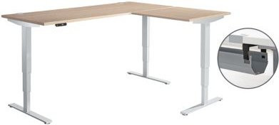Schäfer Shop Genius AERO FLEX Winkelschreibtisch elektrisch höhenverstellbar, Eiche-Dekor und Weißaluminium, B 200 cm x T 160 cm - Bild 1