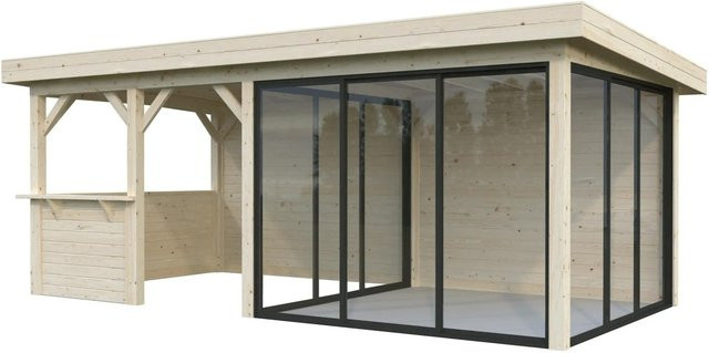 Palmako Pavillon Lenna Set 408 Slide aus Fichtenholz in Braun mit ESG-Verglasung und Eck-Tresenanlage, B/H/T: 588 x 245 x 300 cm - Bild 1