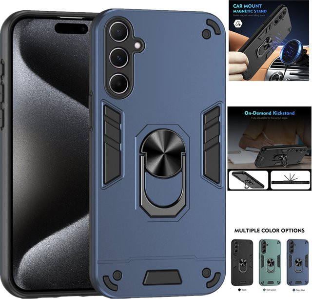Militärische Panzer-Schutzhülle für Samsung Galaxy A57 A37 A17 A07 A56 A36 A26 A16 5G mit Ringständer und Halterung in Schwarz und Grün - Bild 1
