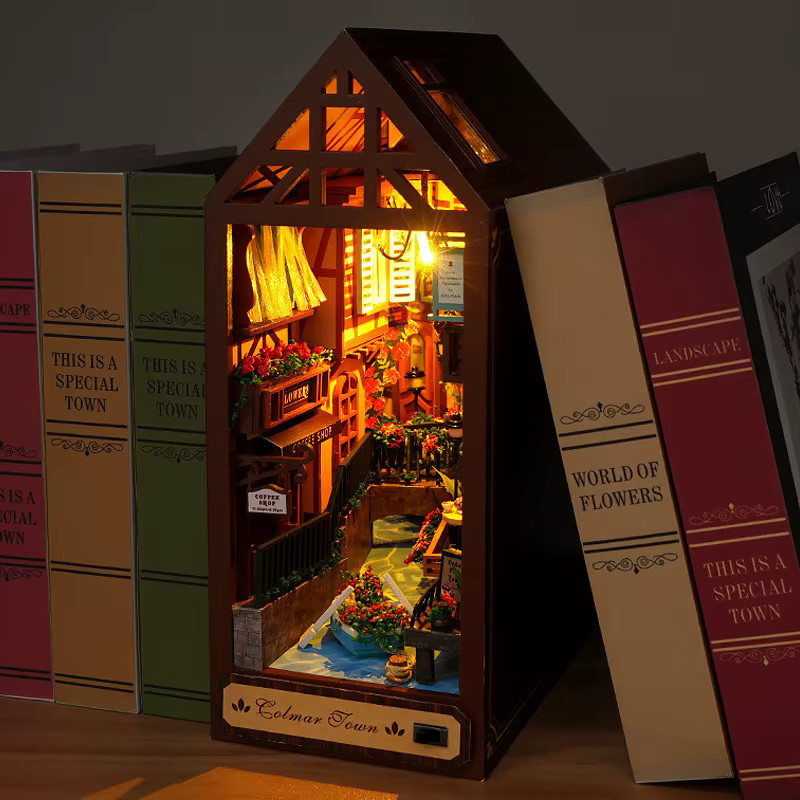 zuuton DIY Buchnischen-Set, Miniatur-Puppenhaus, mit LED-Beleuchtung, 3D-Puzzle-Modell - Bild 2