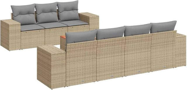 vidaXL 8-teilige Garten-Sofagarnitur in L-Form mit Kissen und Couchtisch, Beige, Poly Rattan und Metallgestell - Bild 1