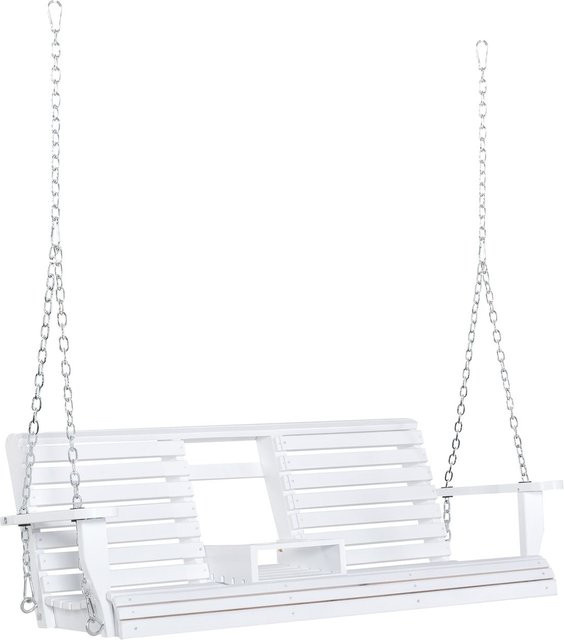 Outsunny Hängebank aus Tannenholz mit Couchtisch für 2-3 Personen, Weiß, B/T/H: 150 x 75 x 53 cm - Bild 1