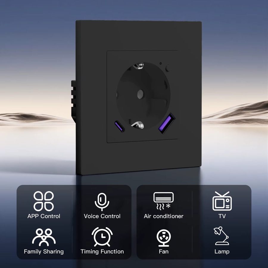 BSEED E-Serie Zigbee-Steckdose mit Smart Power Monitor und USB Typ-C Schnellladung, 16A Wandsteckdose mit schwarzem Glasrahmen, kompatibel mit Tuya Smart Life App, Google Assistant und Alexa - Bild 5