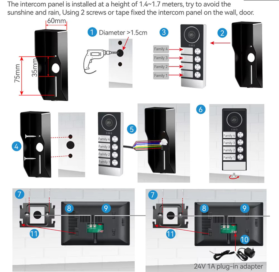 TUYA Smart Apartment-Gegensprechanlage mit Video-Türklingel, 10 Zoll LCD-Display, 1080P Video, RFID-Karten-Entriegelung, 2-Draht-System, Farbe: Silber - Bild 4