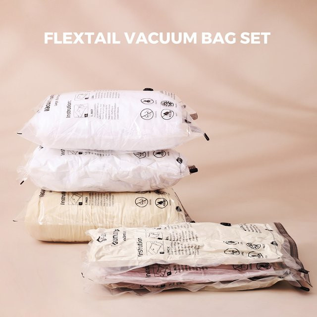 FLEXTAIL Vakuumbeutel-Set transparent, 4-teilig, platzsparend für Kleidung und Bettwäsche - Bild 1