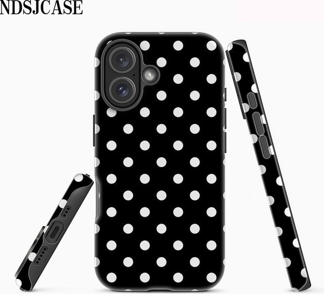 Luxuriöse iPhone Schutzhülle mit schwarz-weißem Polka Dot Muster in Doppelschicht-Bauweise für iPhone 17 bis iPhone 7/8 Modelle - Bild 1