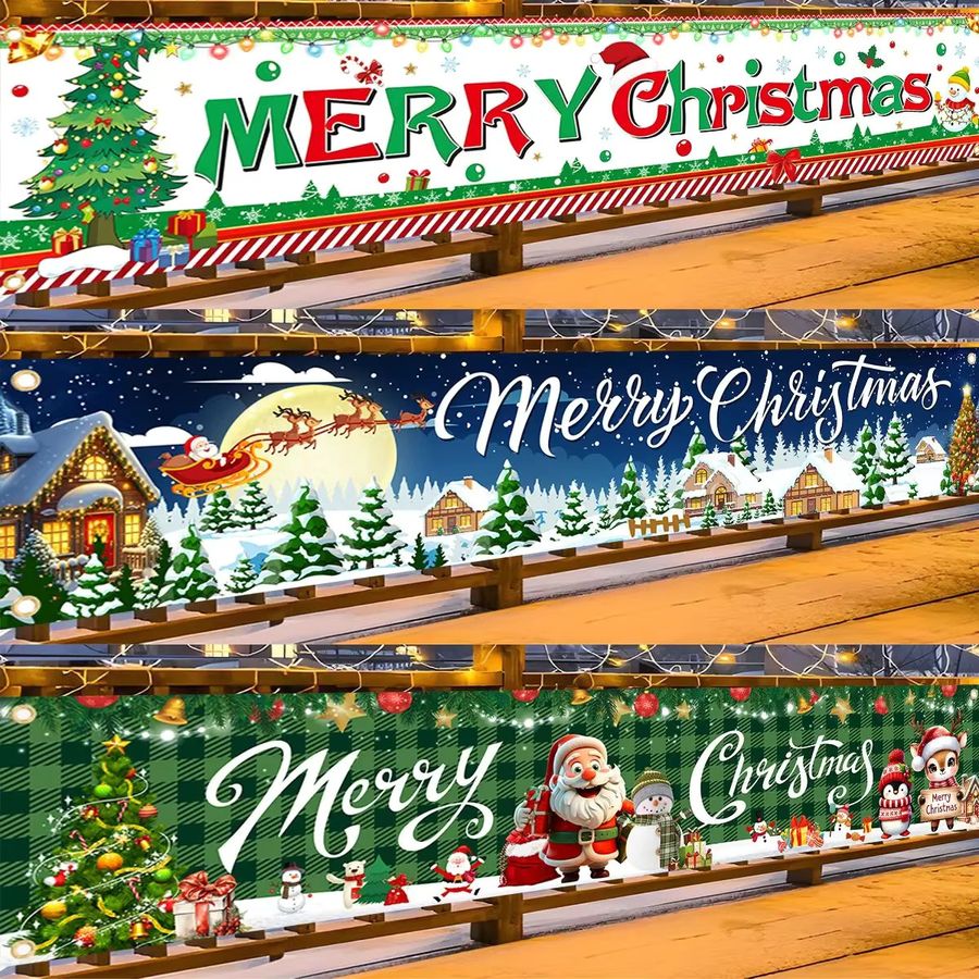 VIKAMA Weihnachtsbanner mit Weihnachtsmann und roter Schleife für Outdoor-Dekoration und Feiern - Bild 2