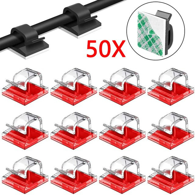 USB Kabel Organizer Clips für USB-C Kabel in Weiß und Rot zur Kabelverwaltung am Schreibtisch - Bild 1