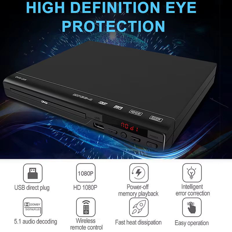 luxuglow Full HD DVD-Player in Schwarz mit Multimedia-Unterstützung für CD, MP3, MP4, RW und VCD - Bild 2