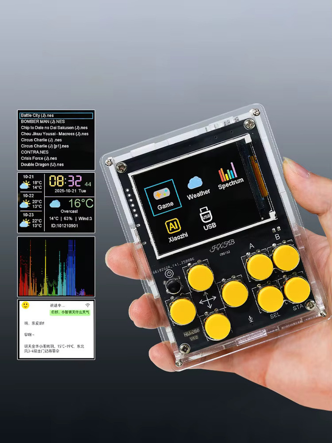 diymore Handheld-DIY-Kit Retro Spielekonsole mit Xiaozhi AI Voice Dialog, 25 klassische Spiele, Wetteruhr und Musikspektrum - Bild 4