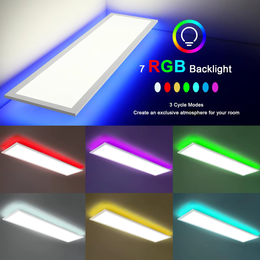 Oeegoo LED-Panel-Deckenleuchte mit RGB-Hintergrundbeleuchtung, dimmbar, Weiß, B: 100 cm, T: 25 cm, 30 W, 3300 lm, inklusive Fernbedienung - Bild 2