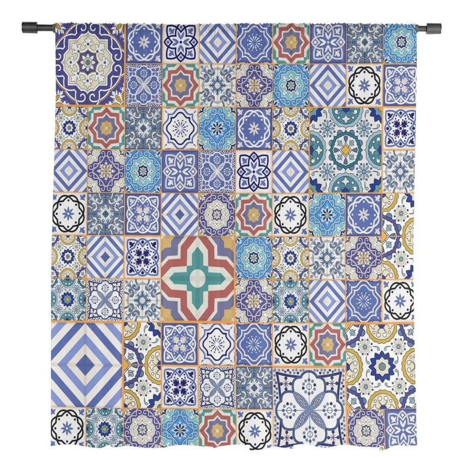 Yiran Furniture Voile-Organza-Fenstervorhänge mit Marokkanischem Fliesen-Muster in Multicolour, Breite: 135 cm, Höhe: 115 cm - Bild 2