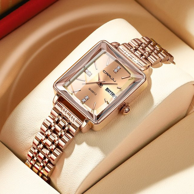 CRRJU Armbanduhr Edelstahl, Roségold, Quarz, Analoguhr, Damen - Bild 1