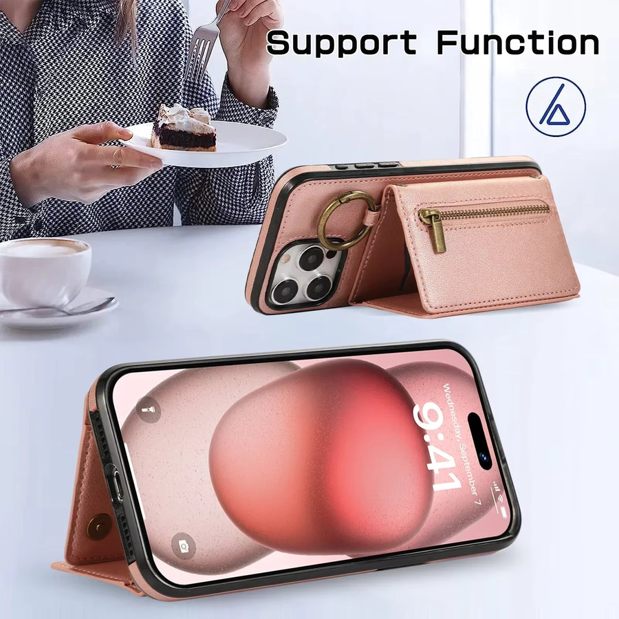 OLPAY Crossbody Brieftasche aus Leder mit Kartenhalter und Reißverschluss für iPhone in Gold - Bild 6