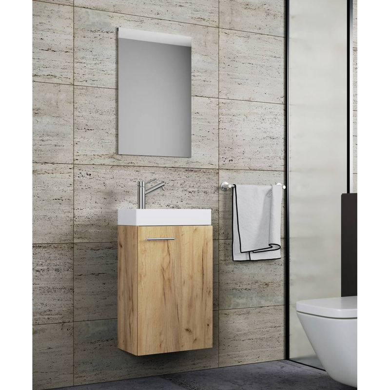 VCM Badmöbel Set Slito 3-teilig in Eiche Honig mit Waschbecken, Spiegelschrank und Waschbeckenunterschrank, B/H/T: 41 x 69,5 x 22 cm - Bild 5