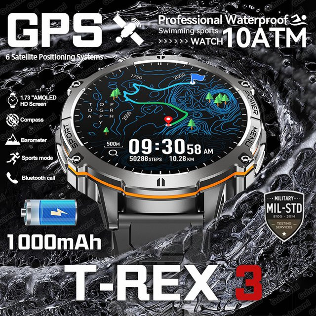 GUHUAVMI Smartwatch, Schwarz, Aluminium, Silikon, GPS, Herren - Bild 1