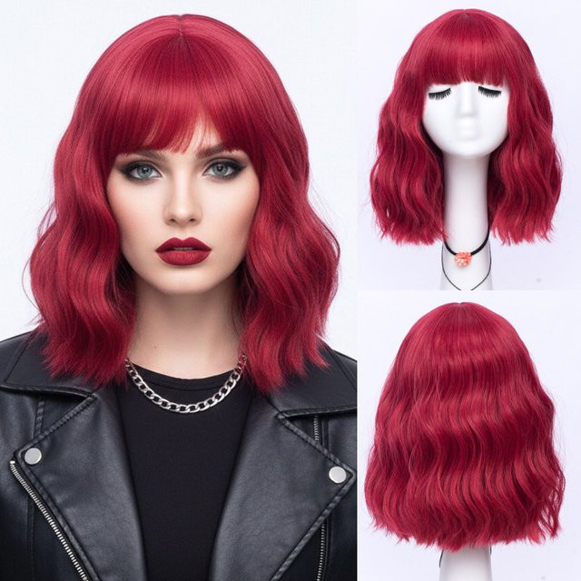 VICWIG Cosplay-Perücke, rot, synthetisch, mit Pony, Damen - Bild 1