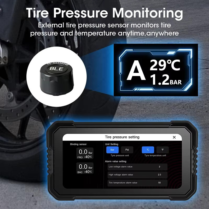 Jansite Tragbares 6,25 Zoll Motorrad GPS Navigationsgerät mit kabellosem CarPlay, IPS-Touchscreen, IPX7 wasserdicht, Moto-DVR Fahrtenschreiber und TPMS Unterstützung, Schwarz - Bild 4