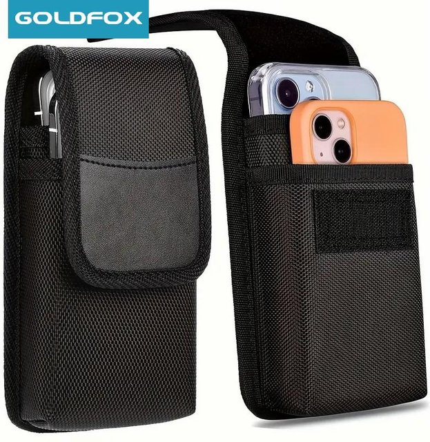 GOLDFOX Universelle Nylon Handy Gürteltasche mit Dual Pocket für Smartphones bis 7,5 Zoll, Farbe: Schwarz - Bild 1