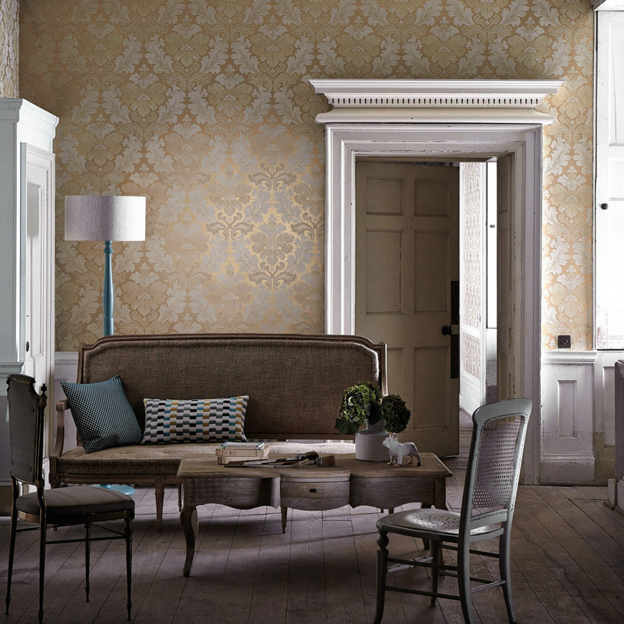 Little Greene Tapete Bonap in Gold und Gelb klassisch einfarbig - Bild 1