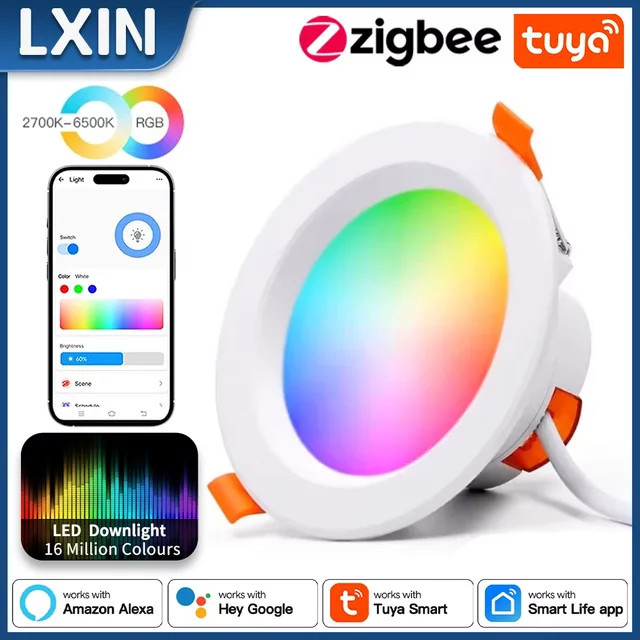 Lxin Tuya Zigbee 3.0 Smart LED Downlight, RGBCW Dimmbarer Spotstrahler in Weiß, Sprachsteuerung mit Alexa und Google Home - Bild 1