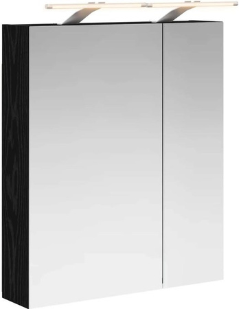 vidaXL Badezimmerspiegelschrank in Schwarz mit LED-Beleuchtung und Eichen-Optik, B/T/H: 60 x 14,5 x 70 cm