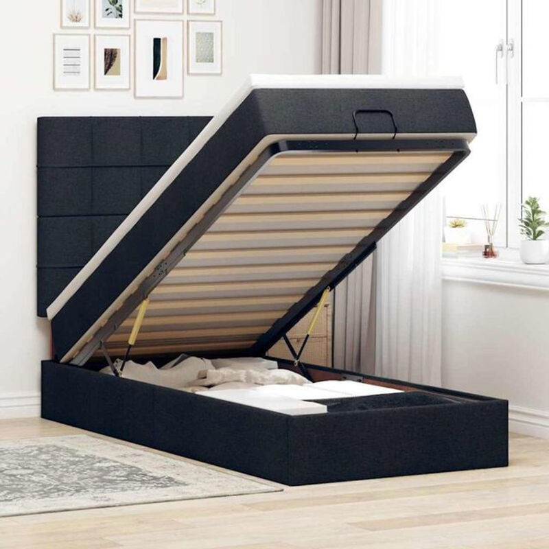 vidaxl Ottoman Polsterbett mit Matratze und LED-Beleuchtung in Schwarz aus Stoff, B/T/H: 200 x 100 x 128 cm - Bild 1
