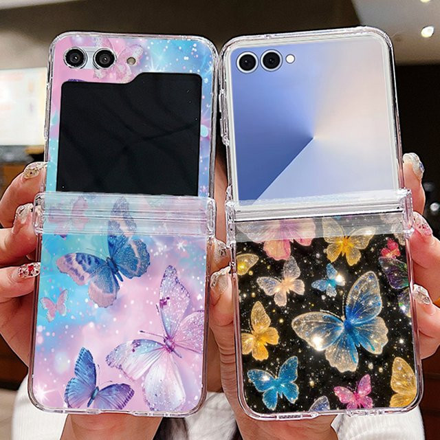 YISHANGOU Handyhülle mit Schmetterlingsdruck für Samsung Galaxy Z Flip8 Flip7 FE Flip6 Flip5 Flip4 Flip3 5G, transparente harte Schutzhülle - Bild 1