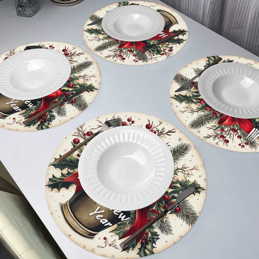 VIKAMA 4-teiliges Tischset mit weihnachtlichem Schleifen-Design für deine Tischdekoration - Bild 3