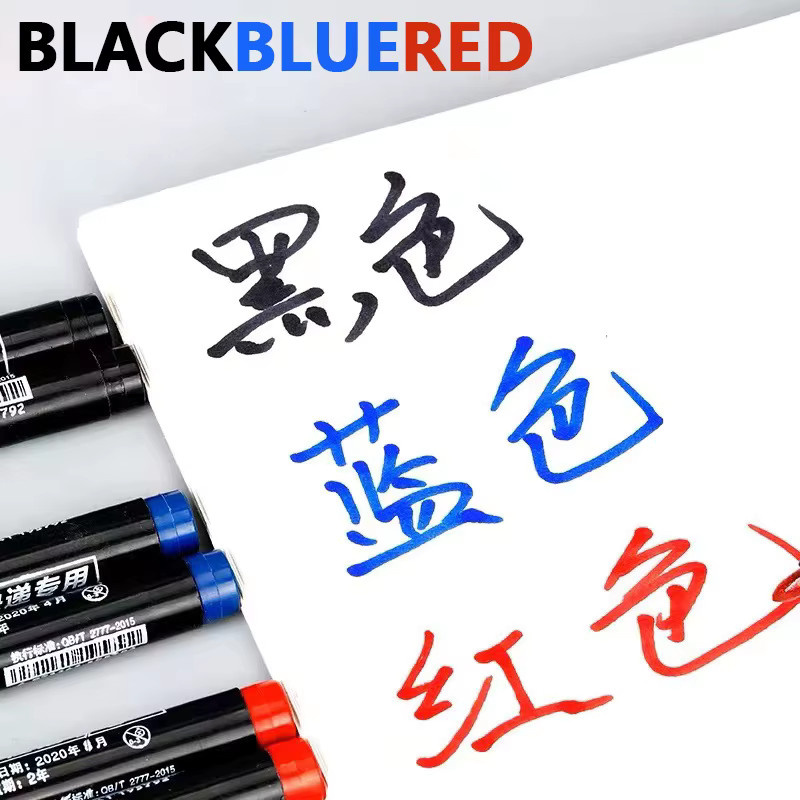 Deli Permanent-Markierungsstifte im 100er Set mit breitem Kopf, wasserfeste ölige Tinte, schnell trocknend, Farben: Schwarz, Rot, Blau - Bild 4