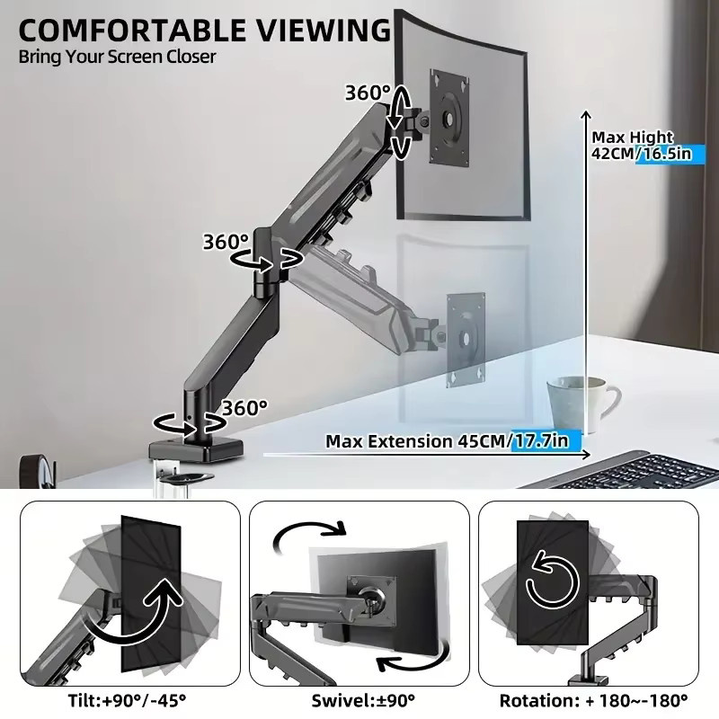 BEISHI Monitorhalterung Schwarz für Bildschirme bis 32 Zoll mit verstellbarem Displayarm und Desktop-Klemmständer - Bild 4