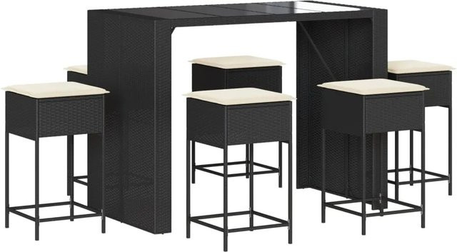 vidaXL 7-tlg Gartenbar-Set aus schwarzem PE-Rattan mit Kissen und Glastisch für Garten und Terrasse - Bild 1