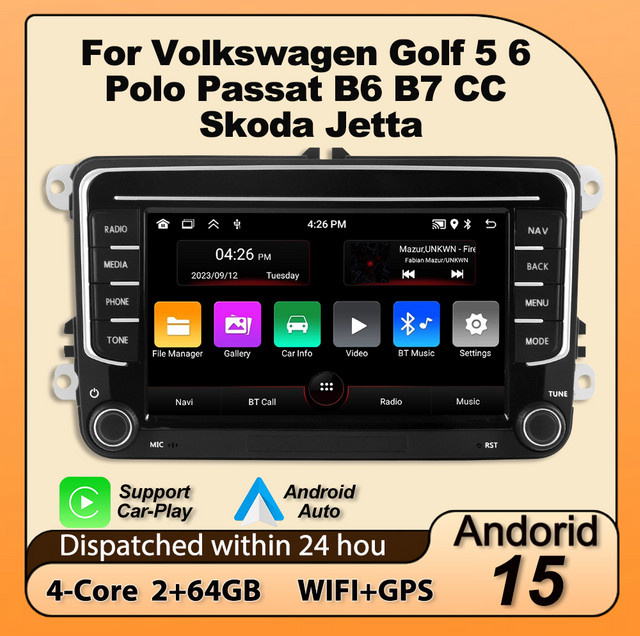 MEKEDE Android 15 Autoradio mit IPS-Bildschirm und GPS für Volkswagen Skoda Octavia Golf 5 6 Touran Passat B6 Polo Jetta in Schwarz mit Carplay Multimedia-Einheit - Bild 1