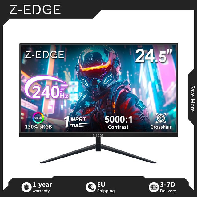 Z-EDGE Gaming-Monitor 24,5 Zoll Full HD, 240 Hz, 1 ms MPRT, VA-Panel, 5000:1 Kontrast, FreeSync, HDR, 350 cd/m², Schwarz - Bild 1