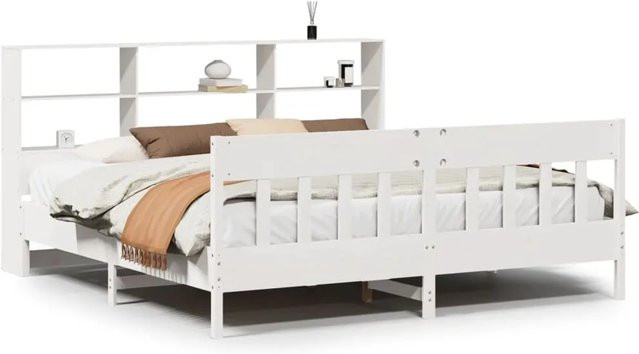vidaXL Massivholzbett aus Kiefernholz in Weiß mit rustikaler Optik und Seitenfächern B/T/H: 180 x 200 x 110 cm - Bild 1