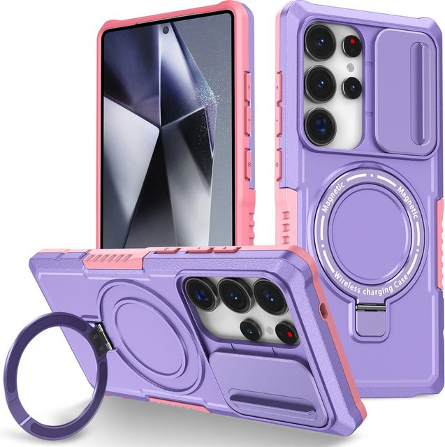 Magnetische Rüstung Handyhülle für Samsung Galaxy S26 S25 S24 S23 S22 S21 Ultra FE Plus in Rot und Lila mit kabelloser Ladefunktion und Autohalterung - Bild 1